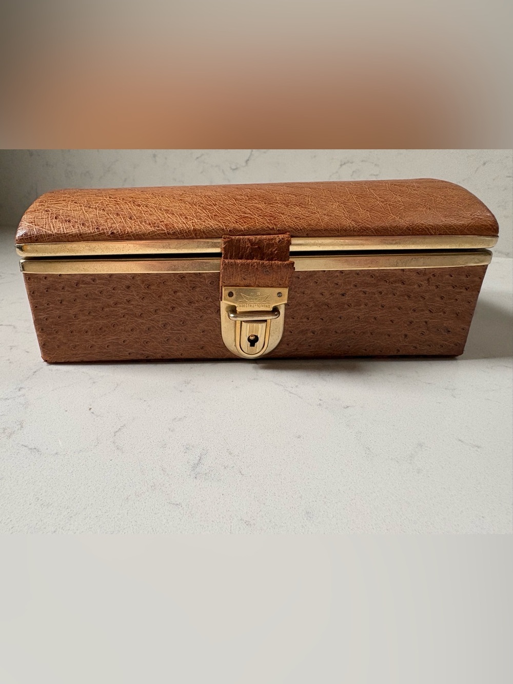 Vintage Argentina Ostrich Leather Jewelry Box
